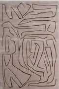 Abstract patterned rug with brown lines on a beige background
