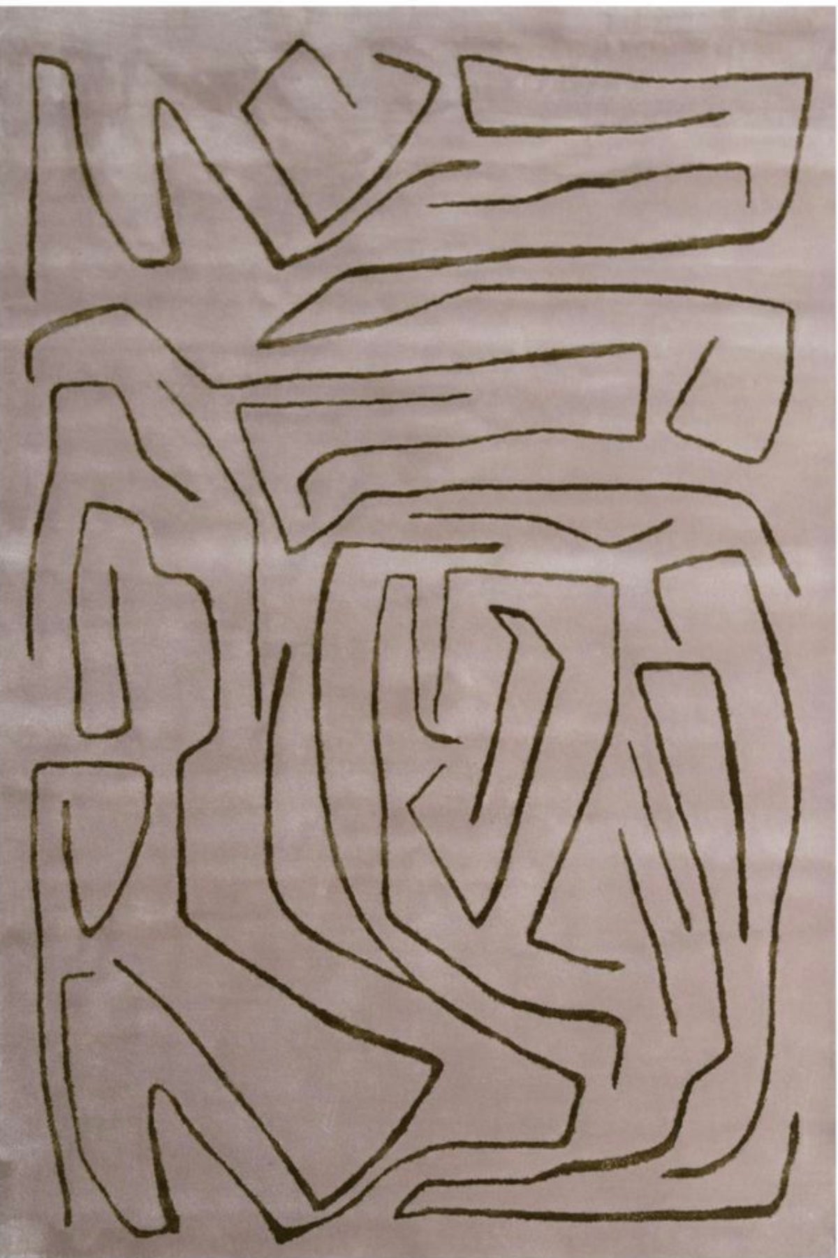 Abstract patterned rug with brown lines on a beige background