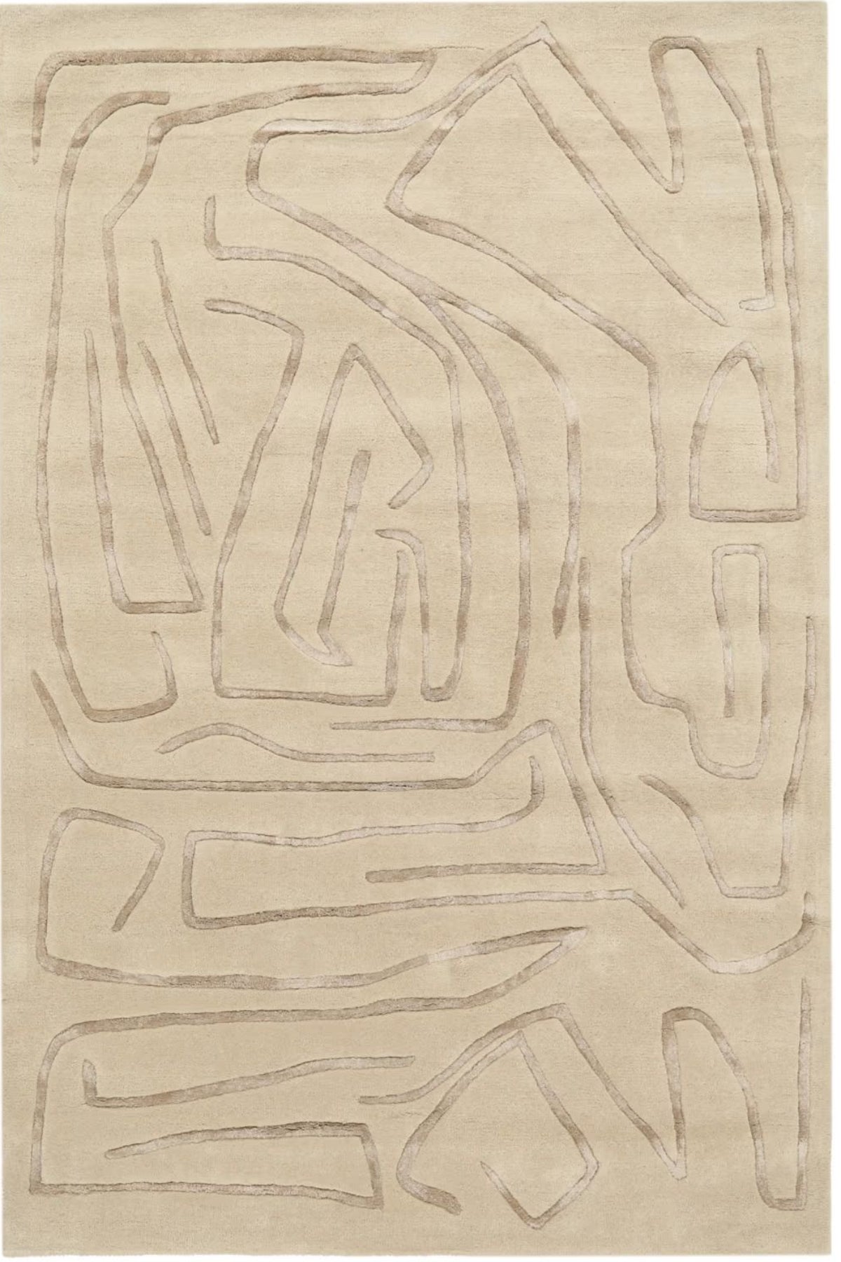 Beige area rug with abstract pattern on a beige background