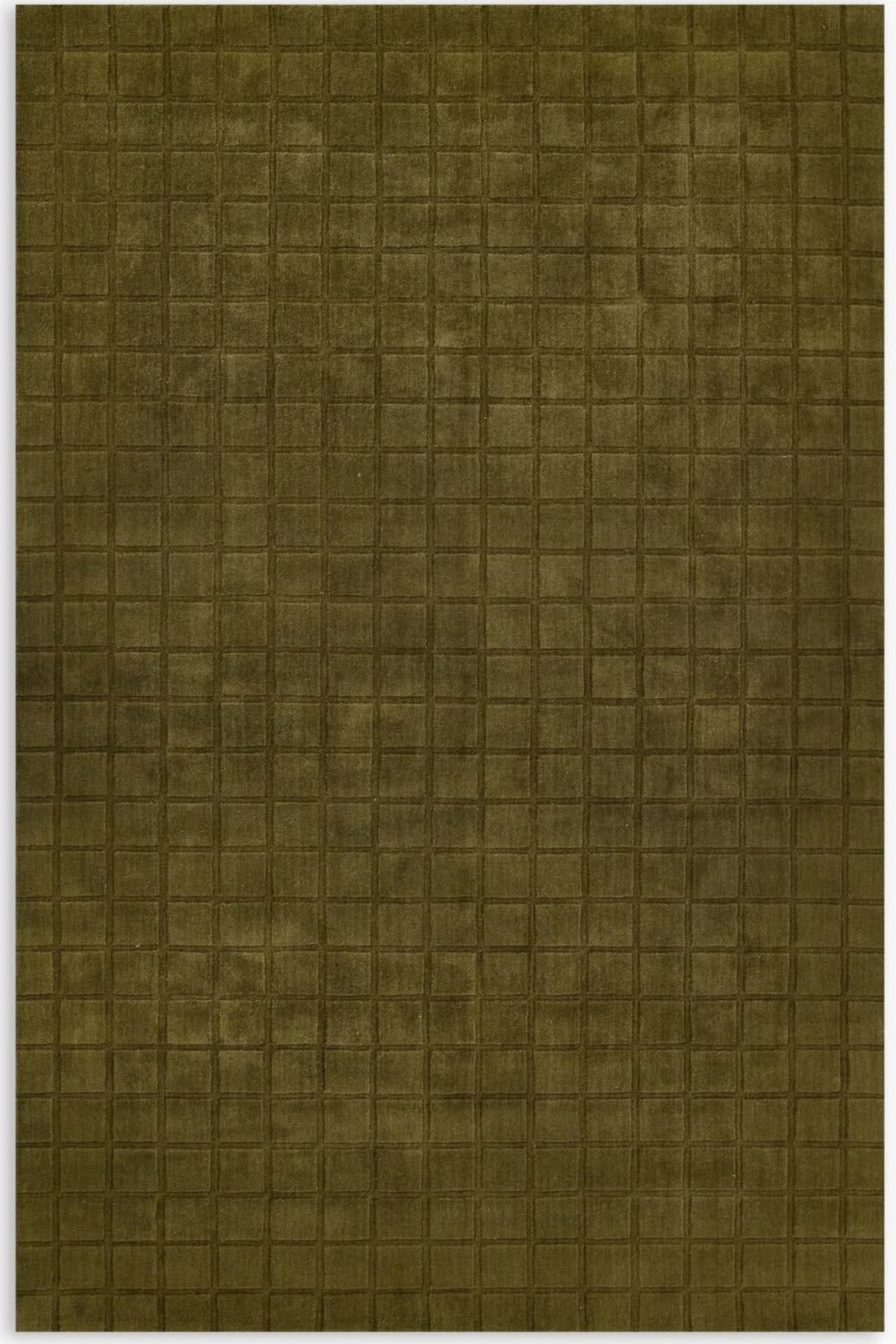 A rectangular textured surface with a grid of small square tiles in an olive green and brown colorway, shown against a plain white background.