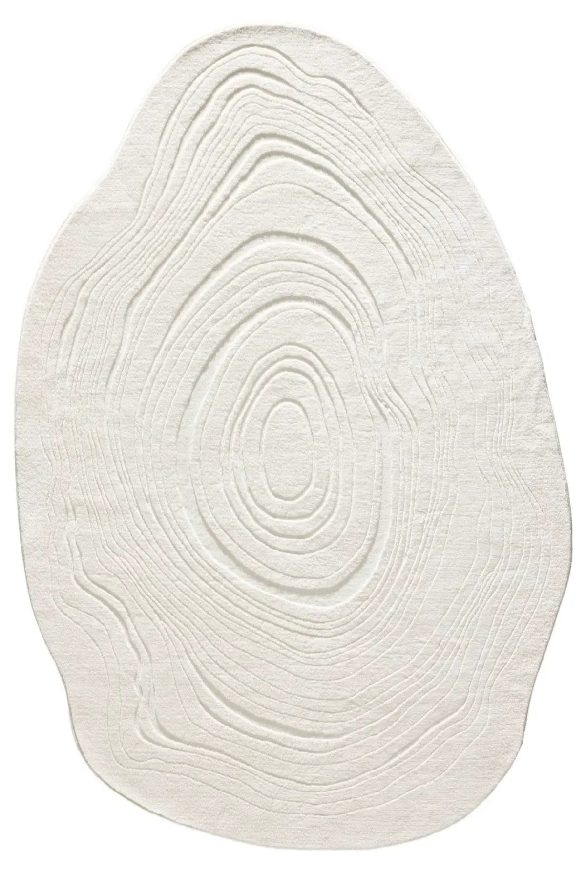 White textured oval rug on a white background