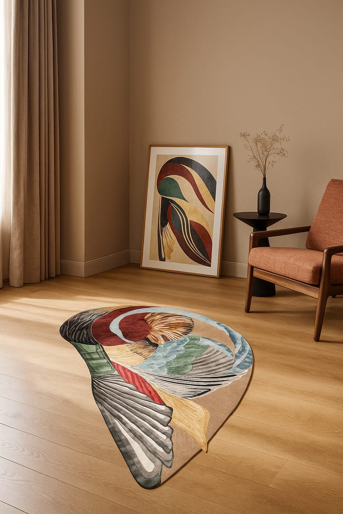 Modern living room interior with Botanical nature-inspired area rug