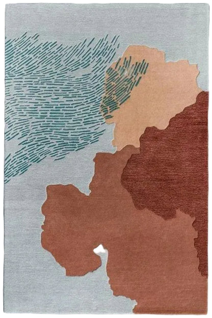 Abstract art piece with brown, beige, and green colors on a gray background