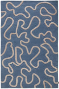 Blue rug with beige abstract patterns on a white background kaleenvibe