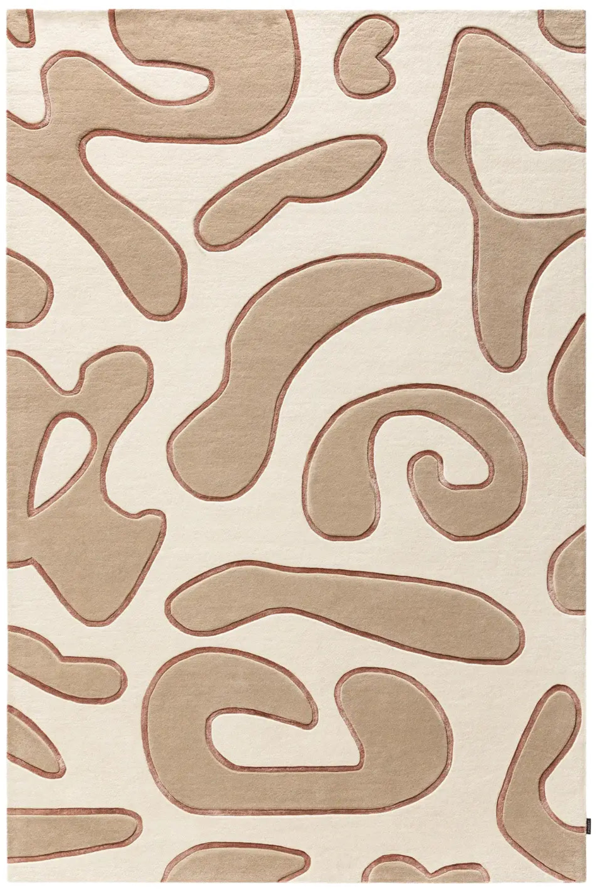 Beige rug with abstract brown pattern on a beige background