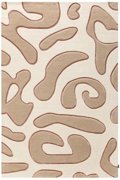 Beige rug with abstract brown pattern on a beige background