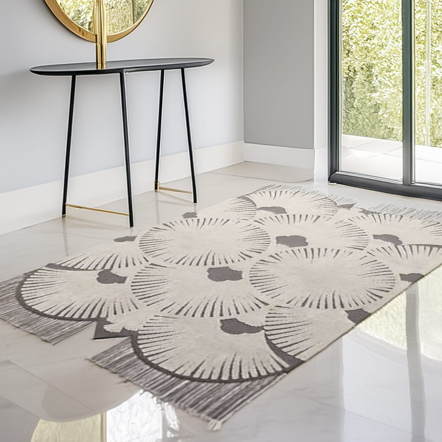 Luxury living room decor with Pulse designer area rug