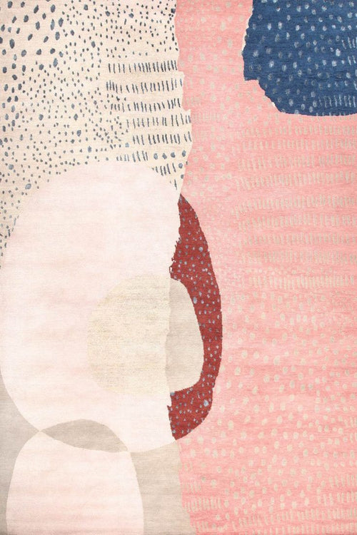 Abstract art with geometric shapes and patterns in pink, blue, and white. kaleenvibe