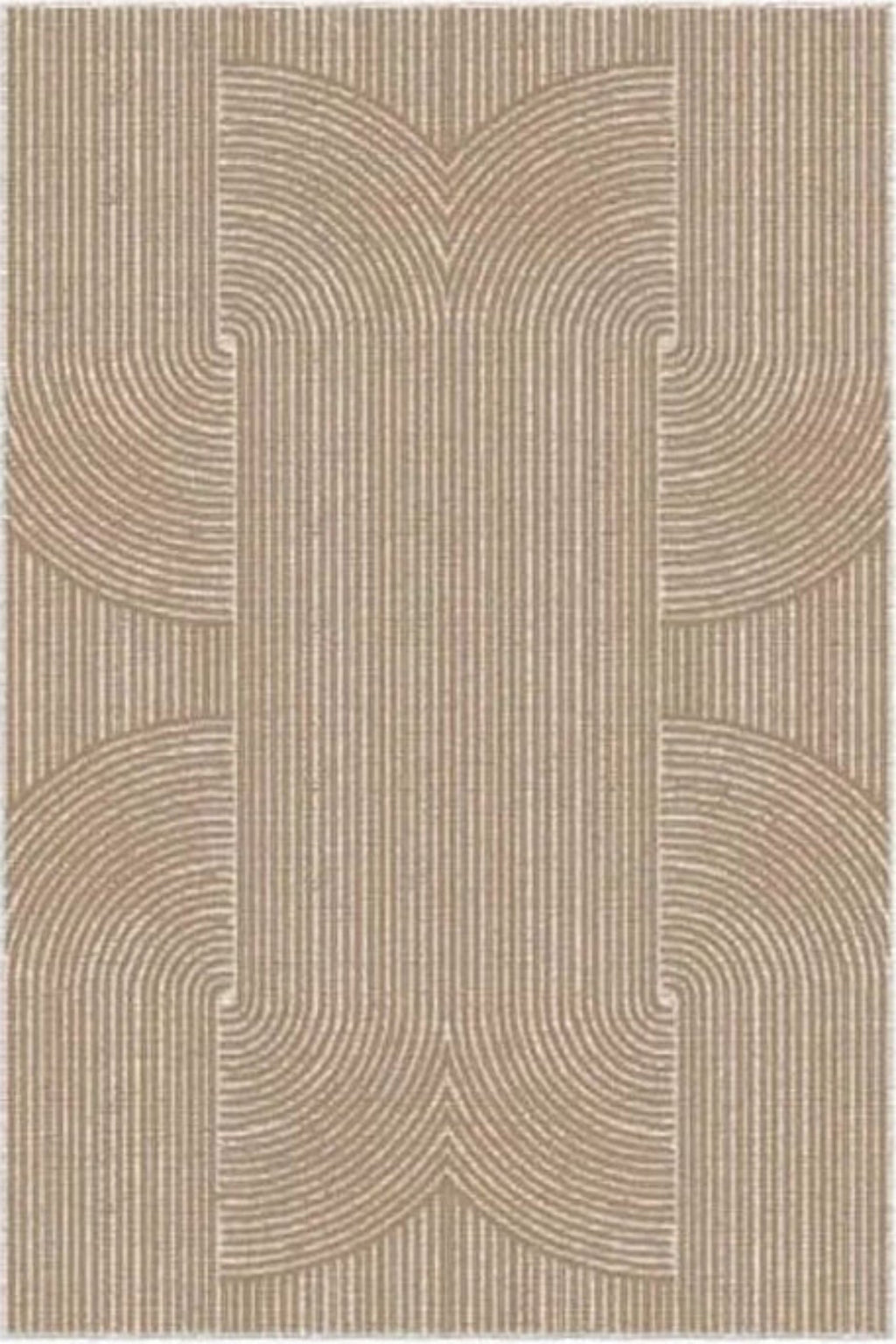 Beige area rug with geometric pattern on a plain background | kaleenvibe 