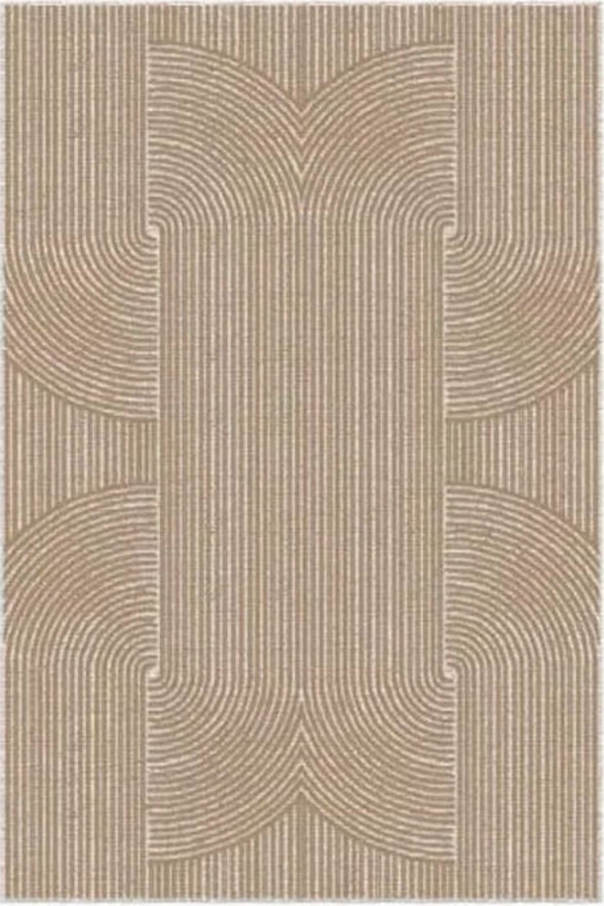 Beige area rug with geometric pattern on a plain background | kaleenvibe 