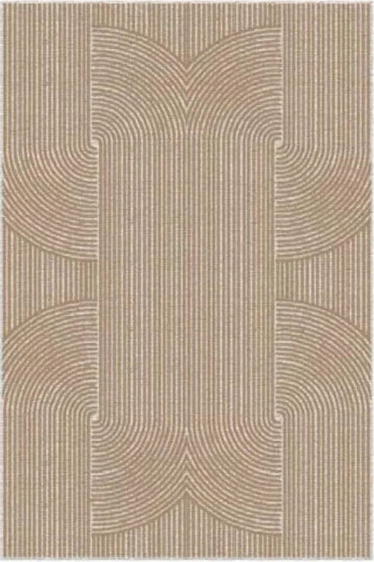 Beige area rug with geometric pattern on a plain background | kaleenvibe 