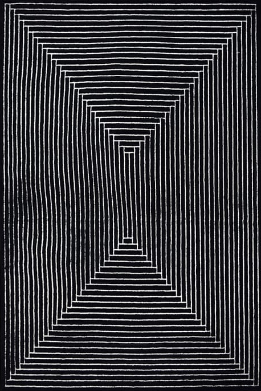 Black and white geometric pattern on a black background