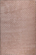 A close-up of a textured rug or fabric in a warm taupe-beige color, featuring a raised geometric pattern of curved lines.