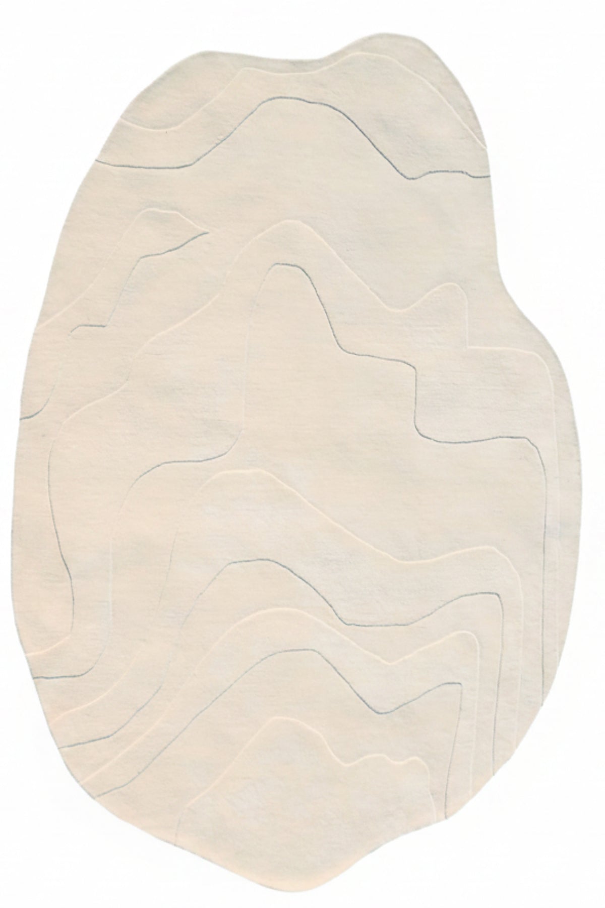 Handmade rug with wavy pattern on a white background, branded 'KALEENVIBE