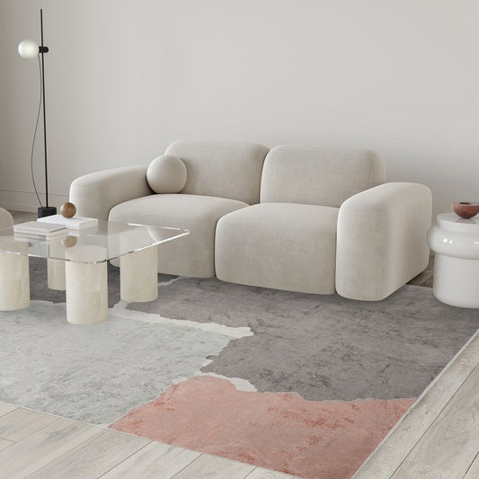 Retro style colorful carpet placed in a modern living room under a coffee table